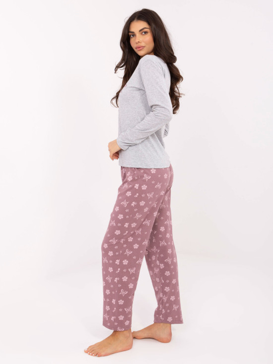 Ženska siva pamučna pidžama s printom