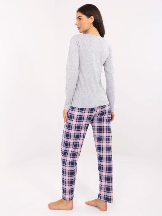 Ženska siva pidžama s kariranim uzorkom i gumbima