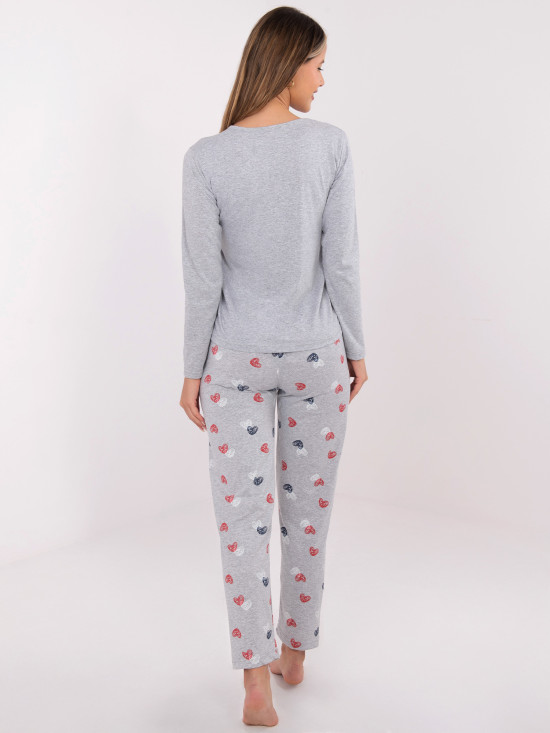 Ženska siva pidžama s printom, dugi rukav