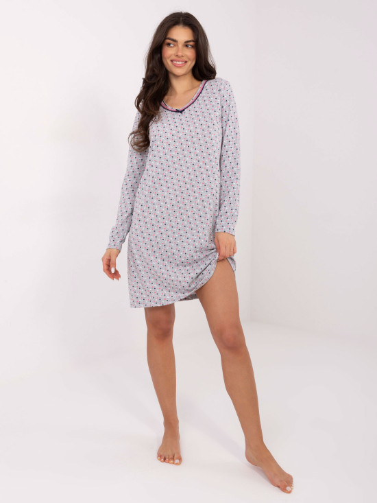 Ženska siva spavaćica s dugim rukavima i mašnom