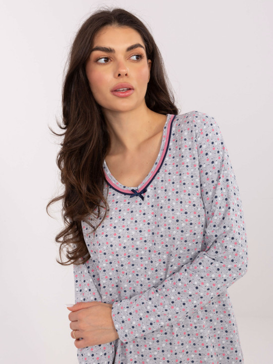 Ženska siva spavaćica s dugim rukavima i mašnom