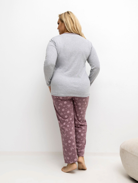 Ženska siva pidžama s cvjetnim uzorkom