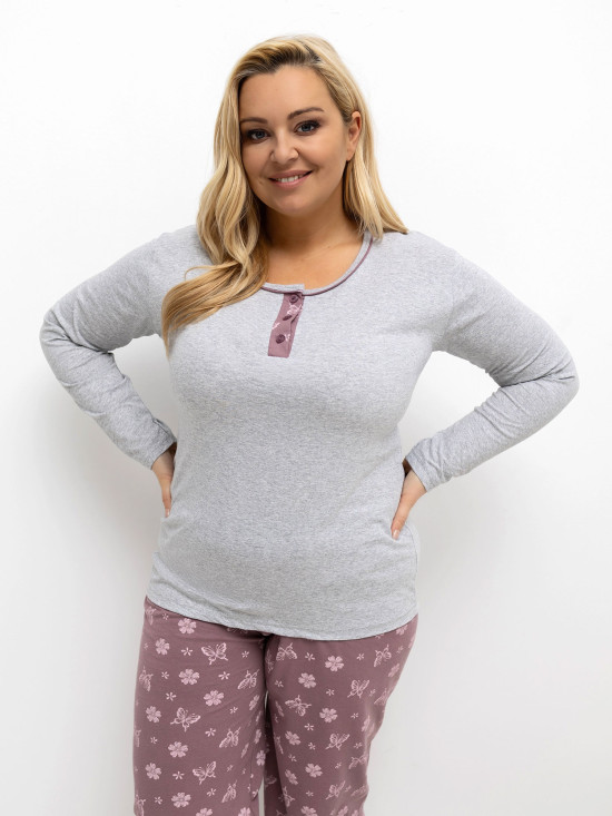 Ženska siva pidžama s cvjetnim uzorkom
