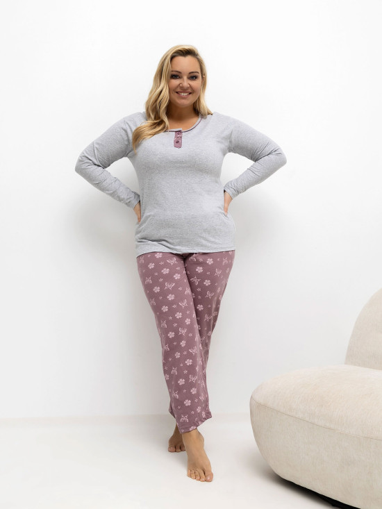Ženska siva pidžama s cvjetnim uzorkom
