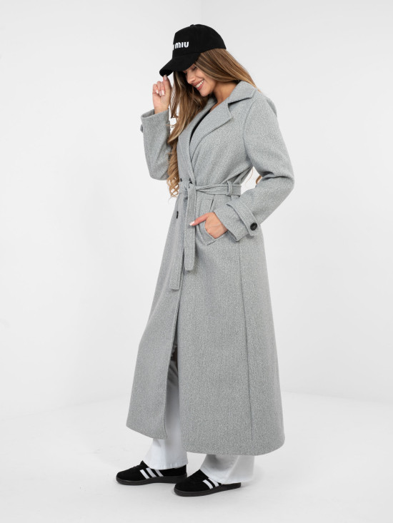 Elegante cappotto grigio da mezza stagione con cintura