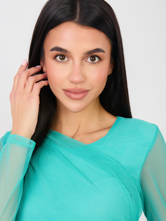 Body elegante blu con maniche lunghe e scollo rotondo