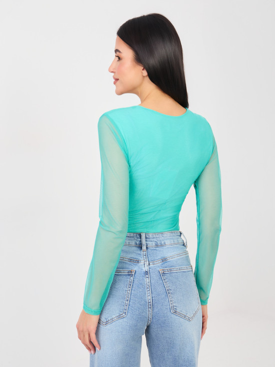 Body elegante blu con maniche lunghe e scollo rotondo