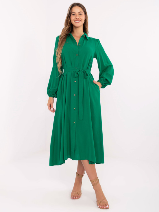 Elegantna zelena midi haljina s dugim rukavima