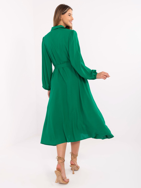 Elegantna zelena midi haljina s dugim rukavima
