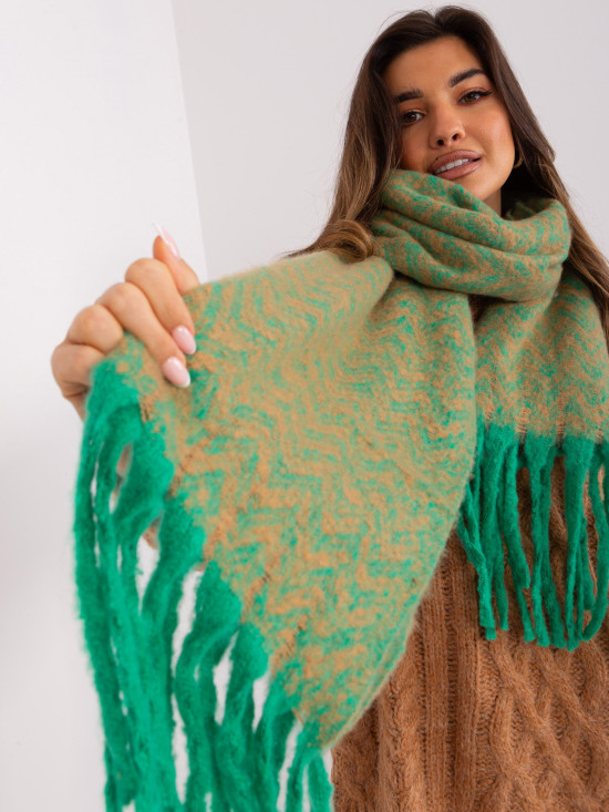 Sciarpa da donna verde-marrone con motivo geometrico