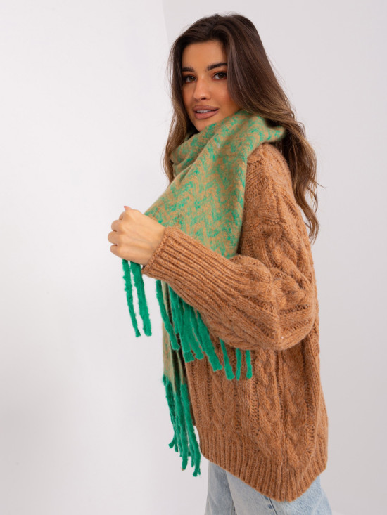 Sciarpa da donna verde-marrone con motivo geometrico