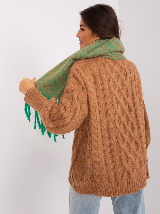 Sciarpa da donna verde-marrone con motivo geometrico
