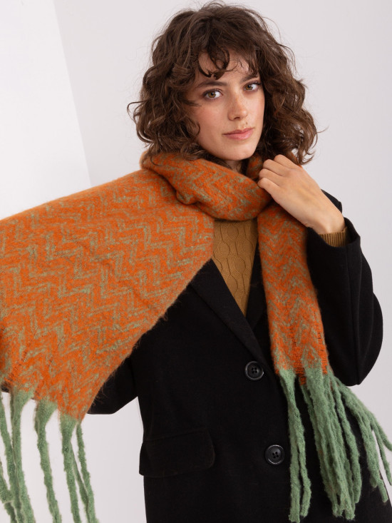 Sciarpa da donna verde-arancio con frange