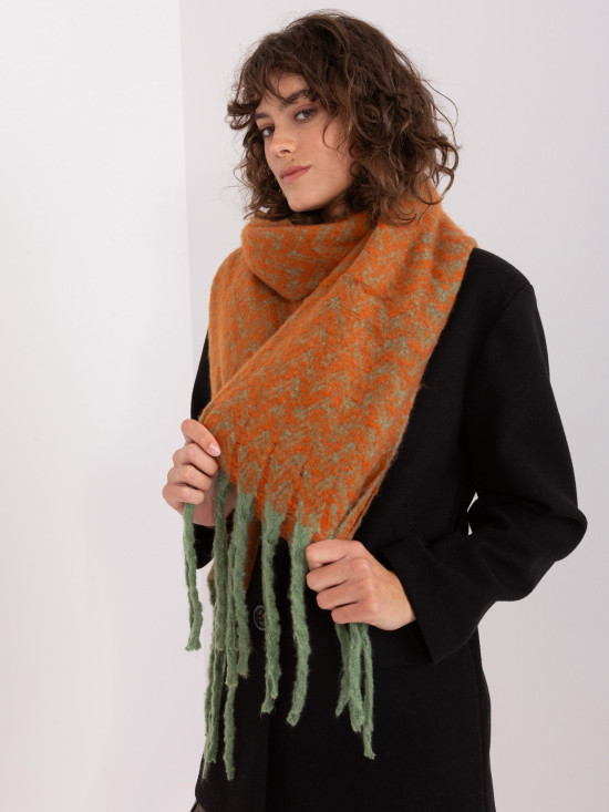 Sciarpa da donna verde-arancio con frange