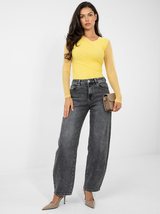 Body elegante giallo con maniche lunghe e scollo rotondo