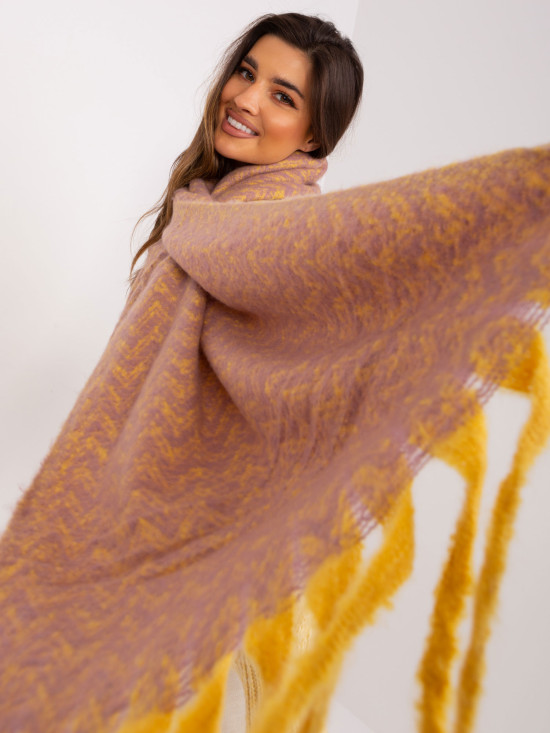 Sciarpa giallo-rosa con frange