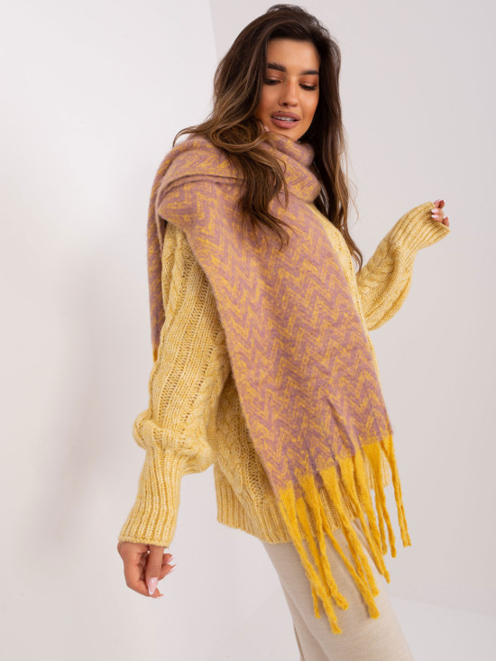 Sciarpa giallo-rosa con frange