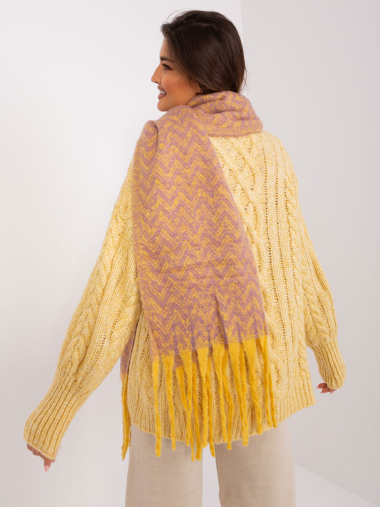 Sciarpa giallo-rosa con frange