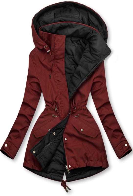 Parka doppia faccia di transizione con cappuccio marrone rosso/nero