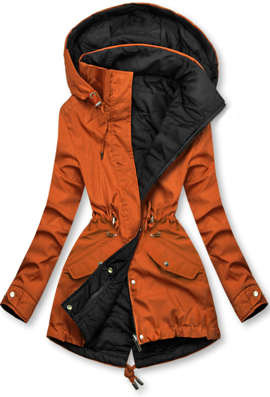 Parka doppia faccia di transizione con cappuccio terracotta/nero