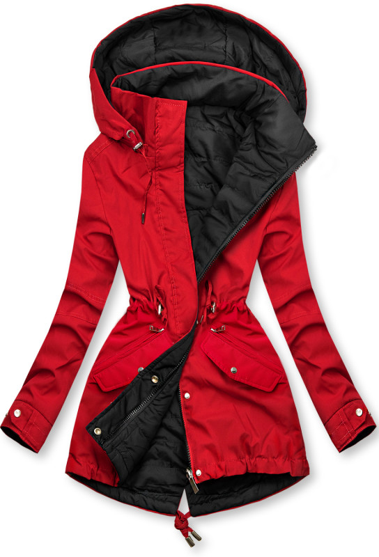 Parka doppia faccia di transizione con cappuccio rosso/nero