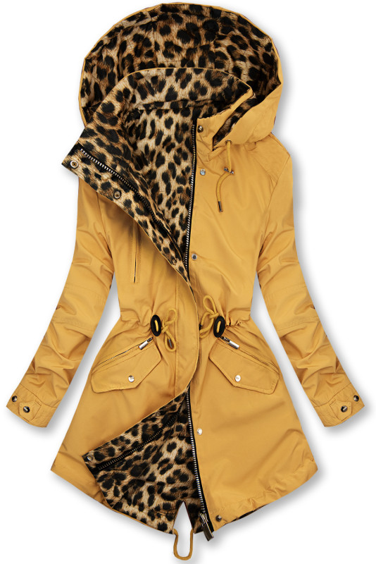 Parka reversibile giallo con fantasia leopardata