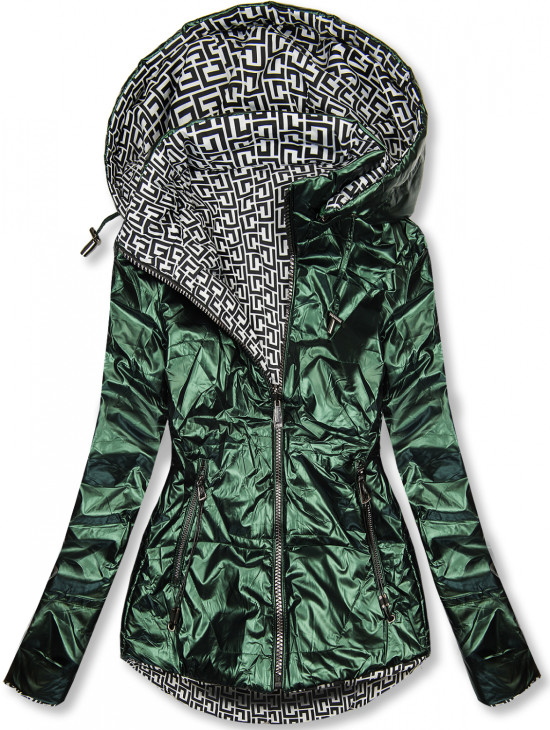 Giacca doppia faccia lucida verde smeraldo/bianco