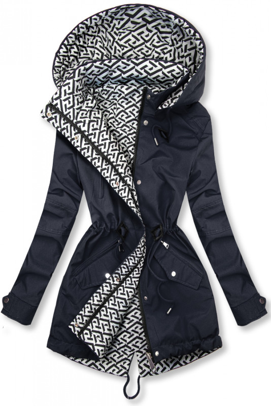 Parka di transizione doppia faccia blu scuro con fantasia