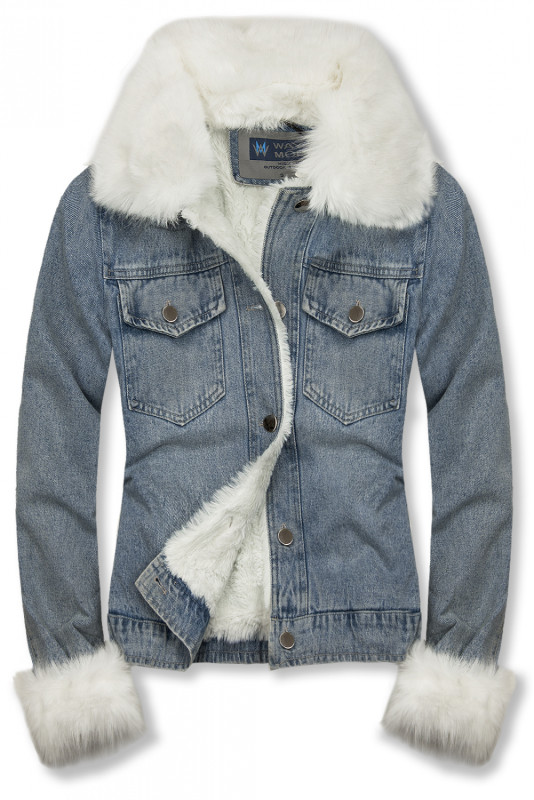 Giubbotto in denim blu con pelliccia bianca