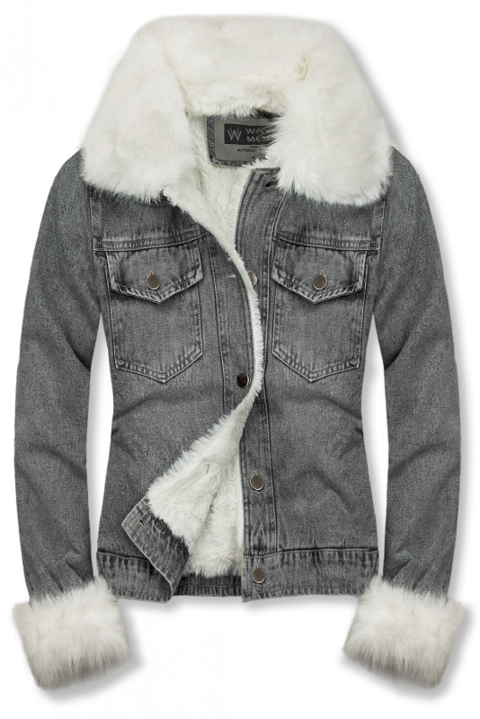 Giubbotto in denim grigio con pelliccia bianca
