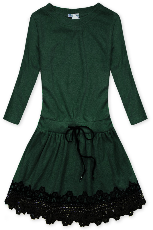Abito corto verde scuro con pizzo