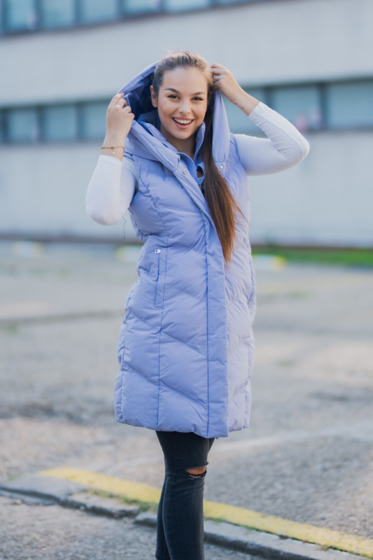 Gilet invernale blu scuro con cappuccio