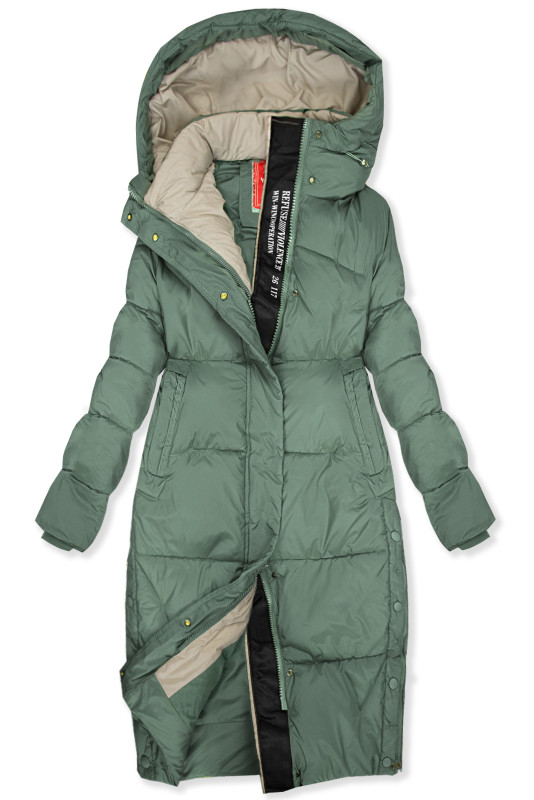 Piumino invernale trapuntato con cappuccio salvia/beige