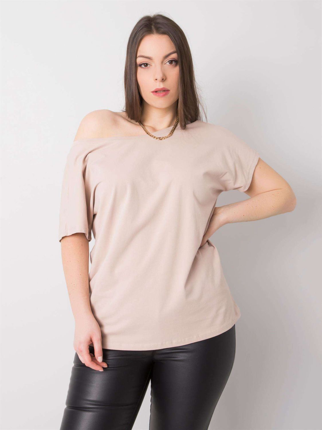 T-shirt beige plus size in cotone