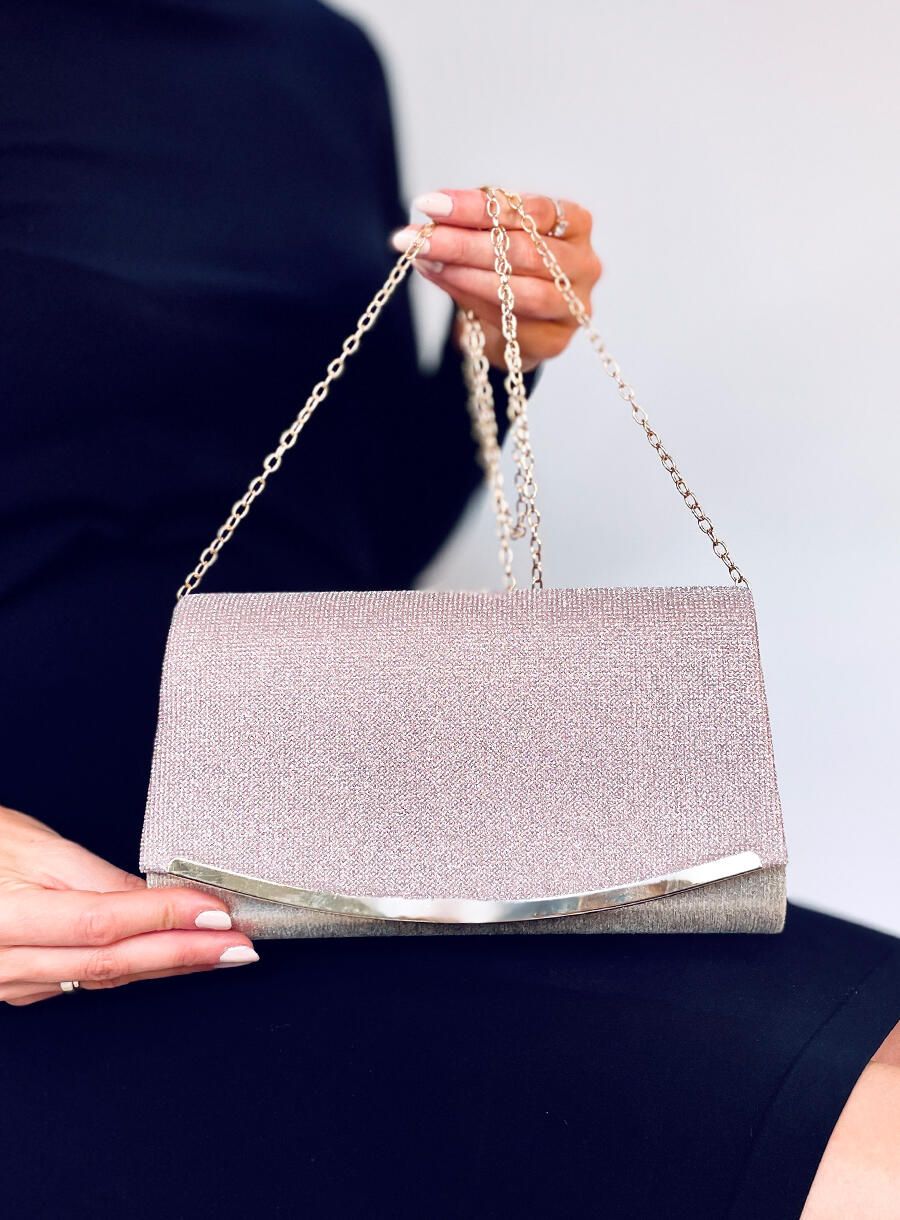 Elegante borsa decorata con zirconi rosa champagne