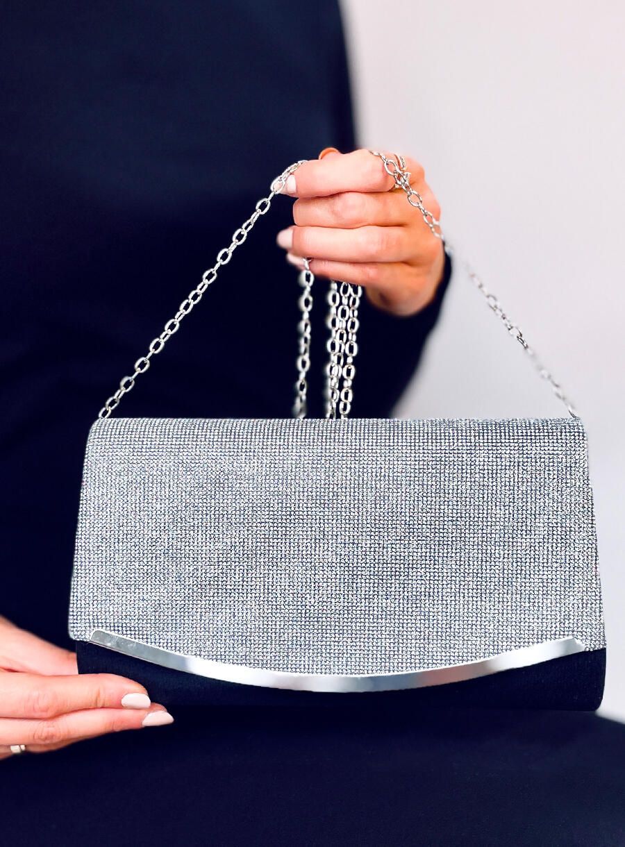 Elegante borsa decorata con zirconi nera