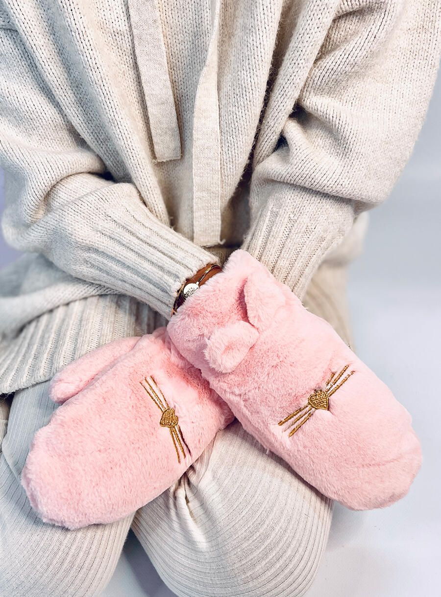 Guanti in peluche rosa chiaro