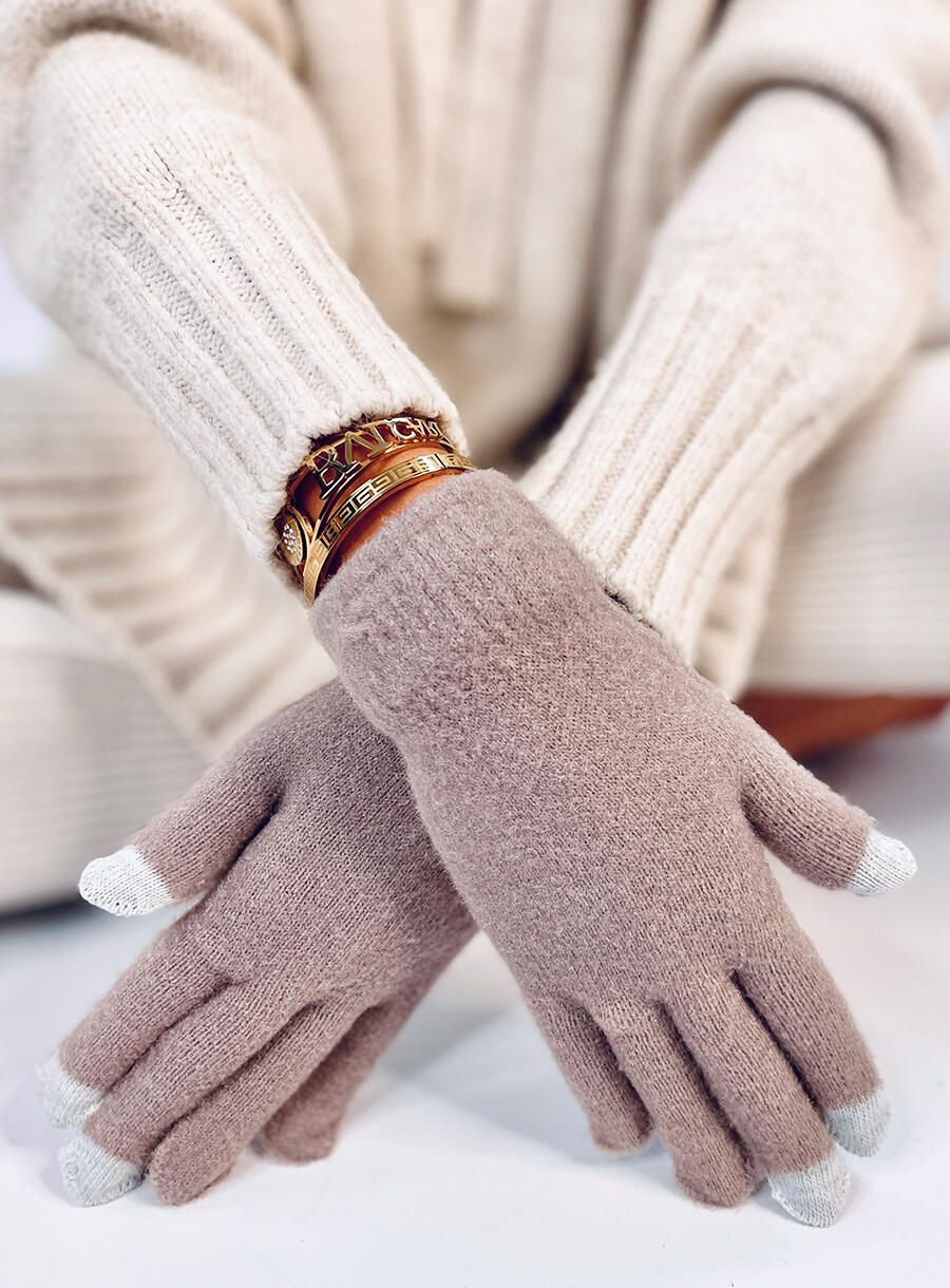 Guanti basic da donna beige