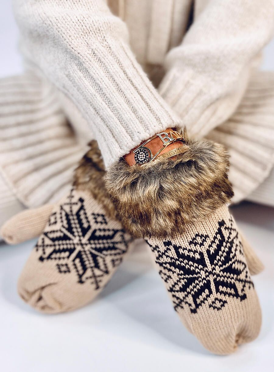 Guanti beige con pelliccia