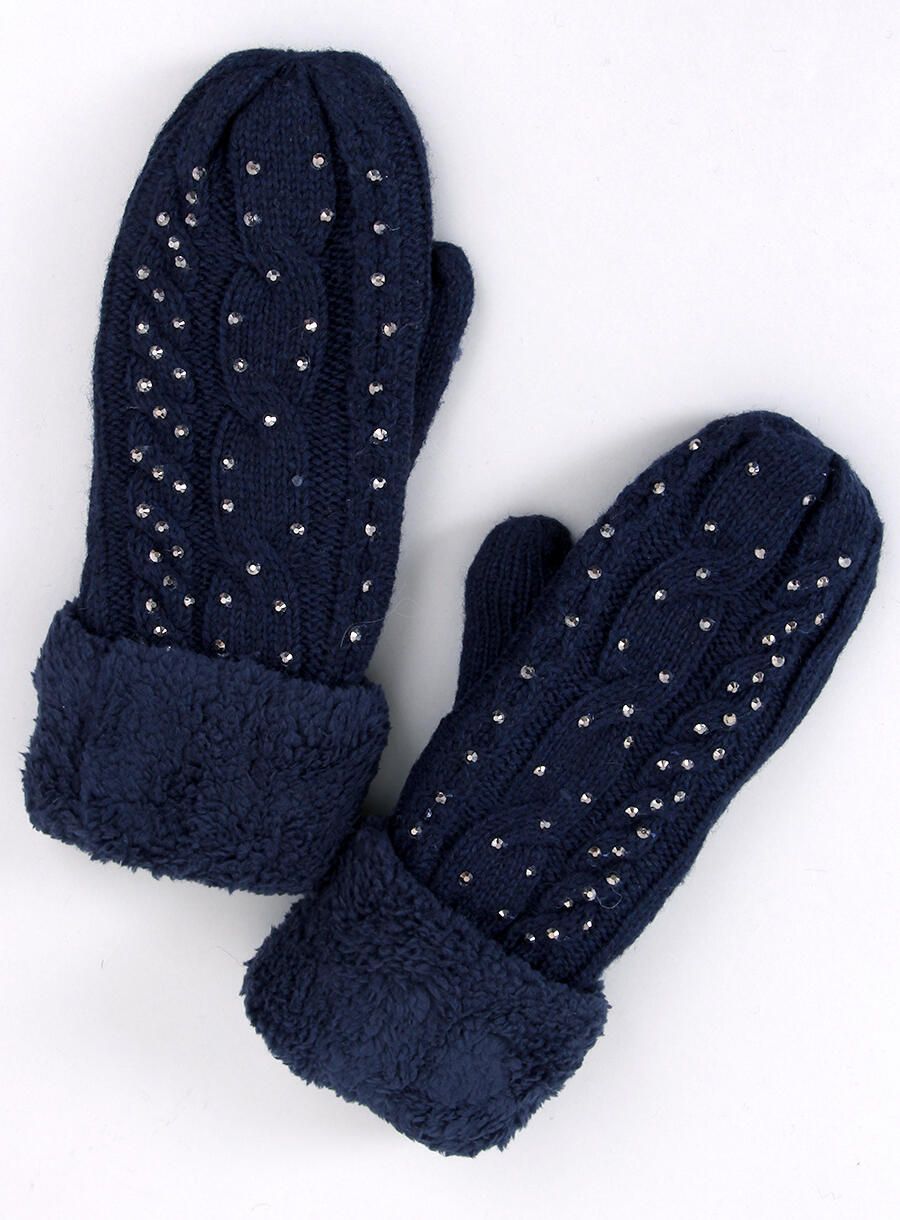 Guanti-muffole da donna decorati di colore blu scuro
