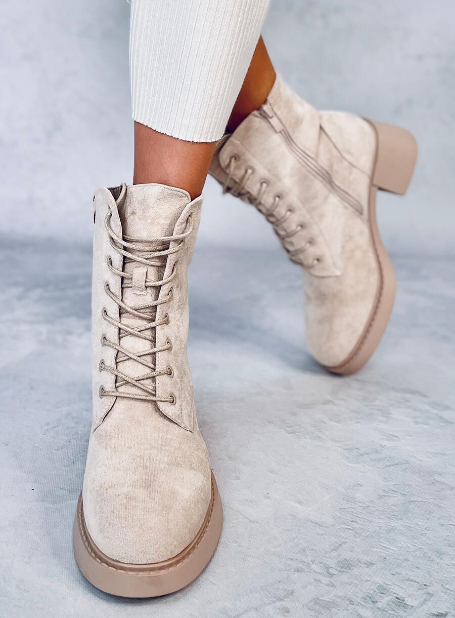 Scarpe con cerniera e allacciatura beige
