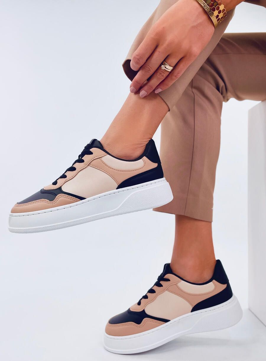 Sneakers con suola alta beige/nero