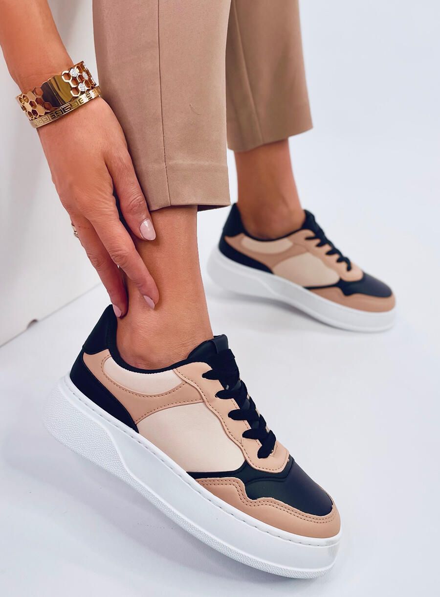 Sneakers con suola alta beige/nero