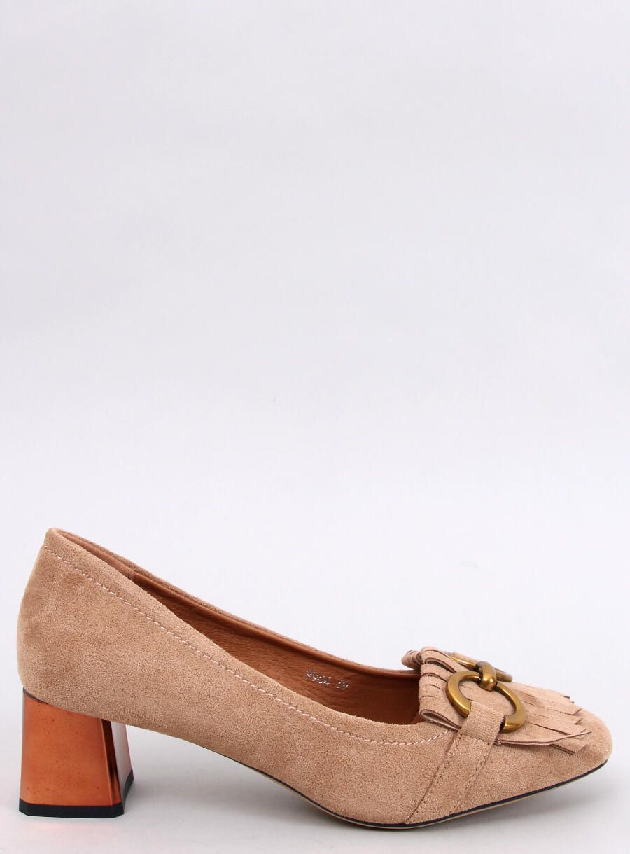 Décolleté beige con tacco color rame