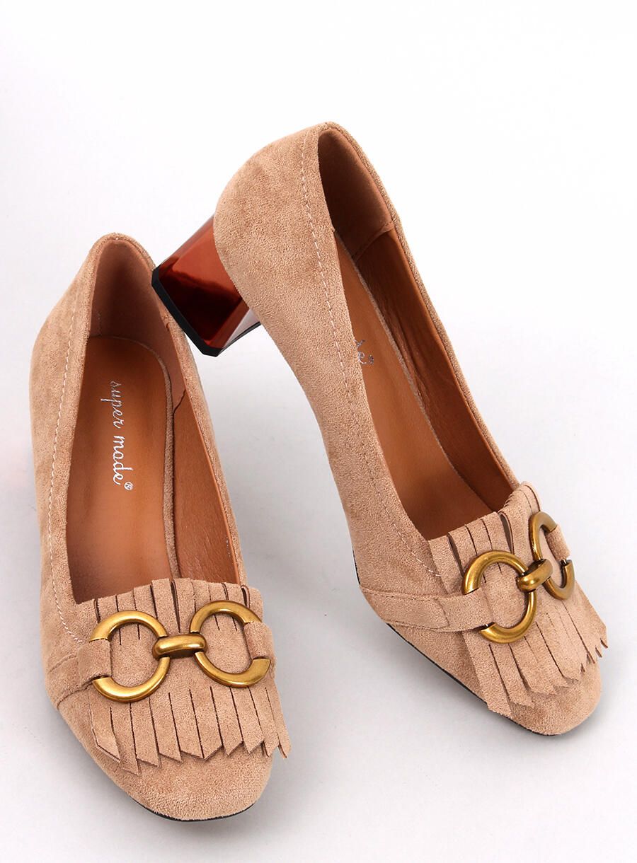 Décolleté beige con tacco color rame