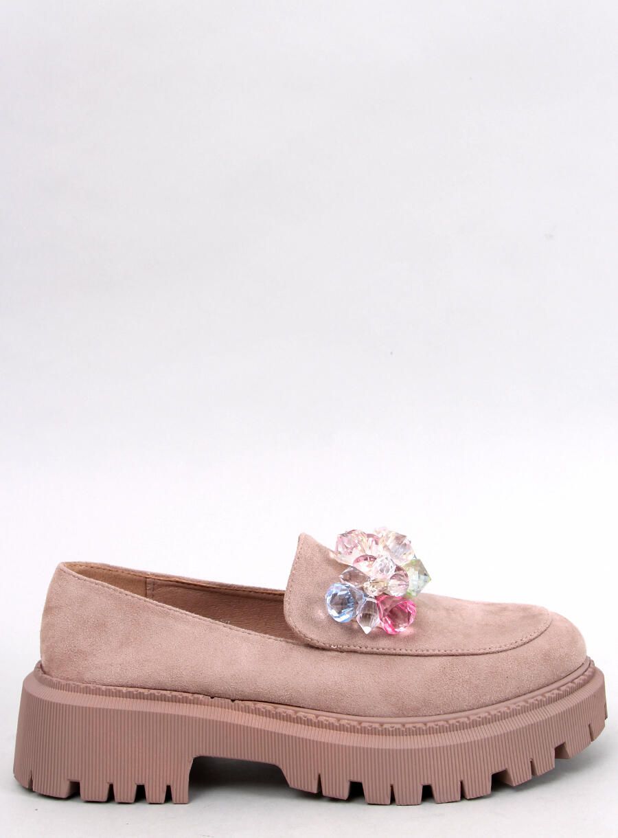 Mocassini beige con cristalli decorativi