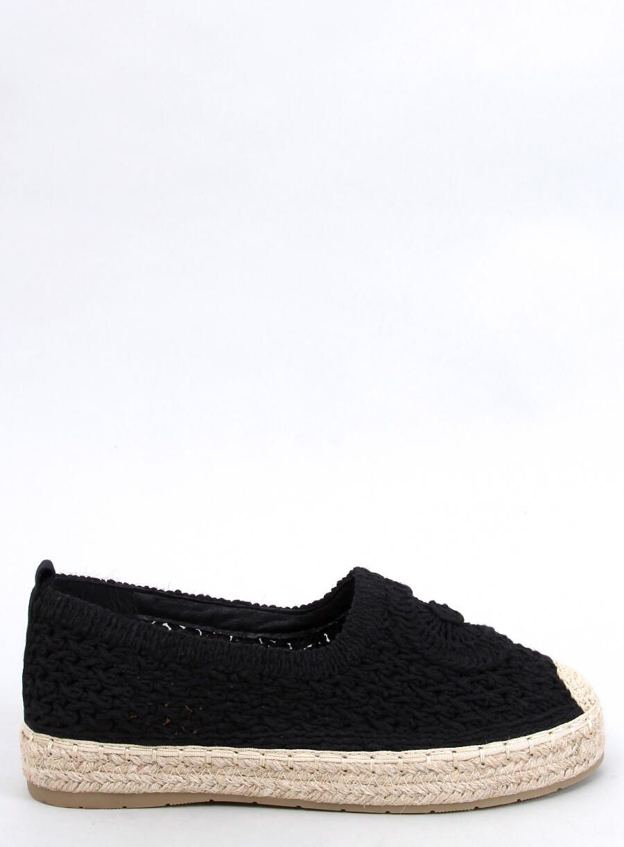 Espadrillas nere con tomaia lavorata all'uncinetto