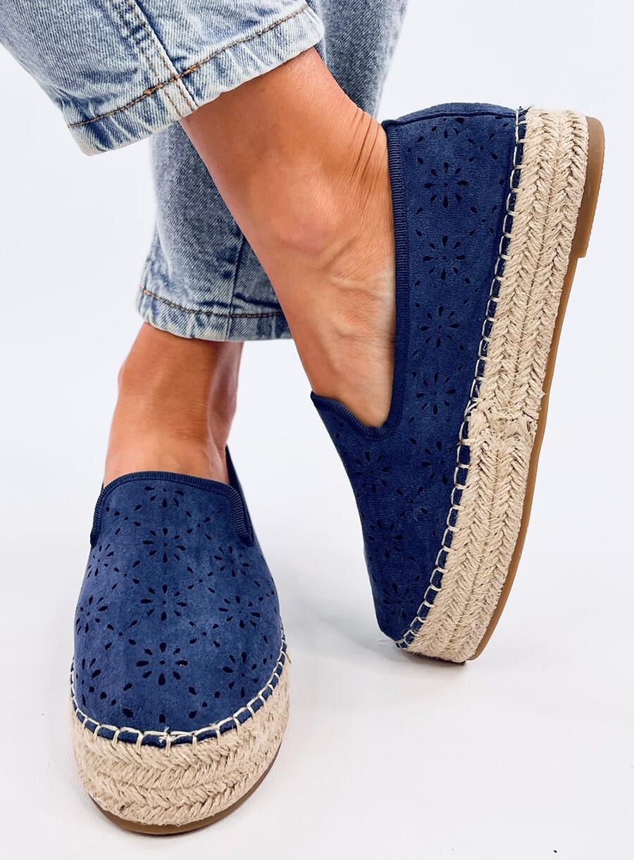 Espadrillas blu in pelle scamosciata traforata