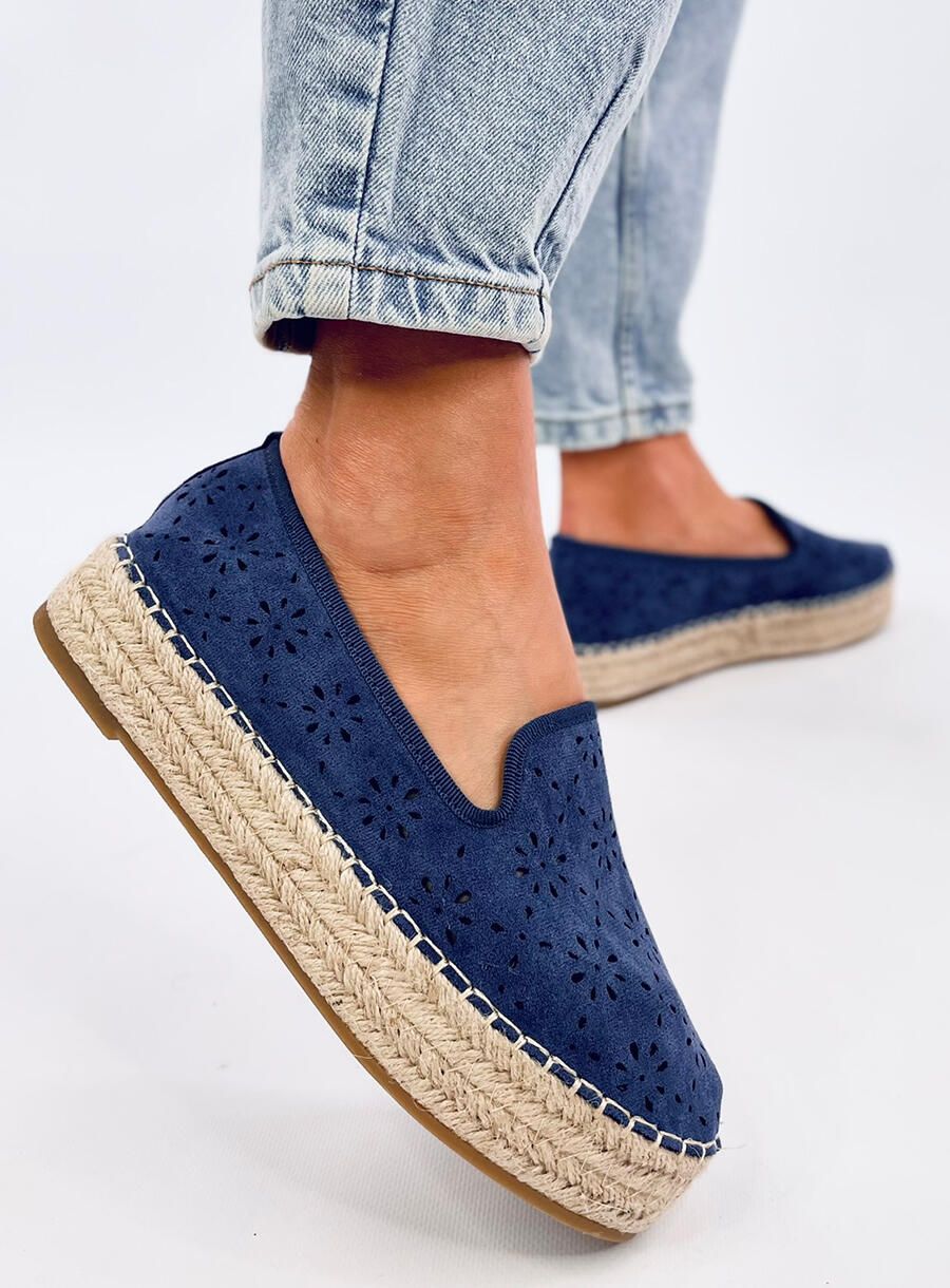 Espadrillas blu in pelle scamosciata traforata