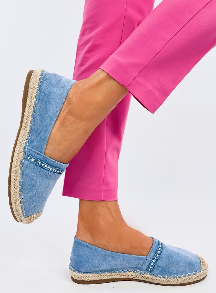 Espadrillas in pelle scamosciata blu con strass